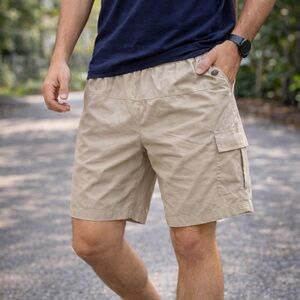 Unipro Men's Qwick-Dry Cargo Shorts Size‎ S Beige Elastic Waistband Casual